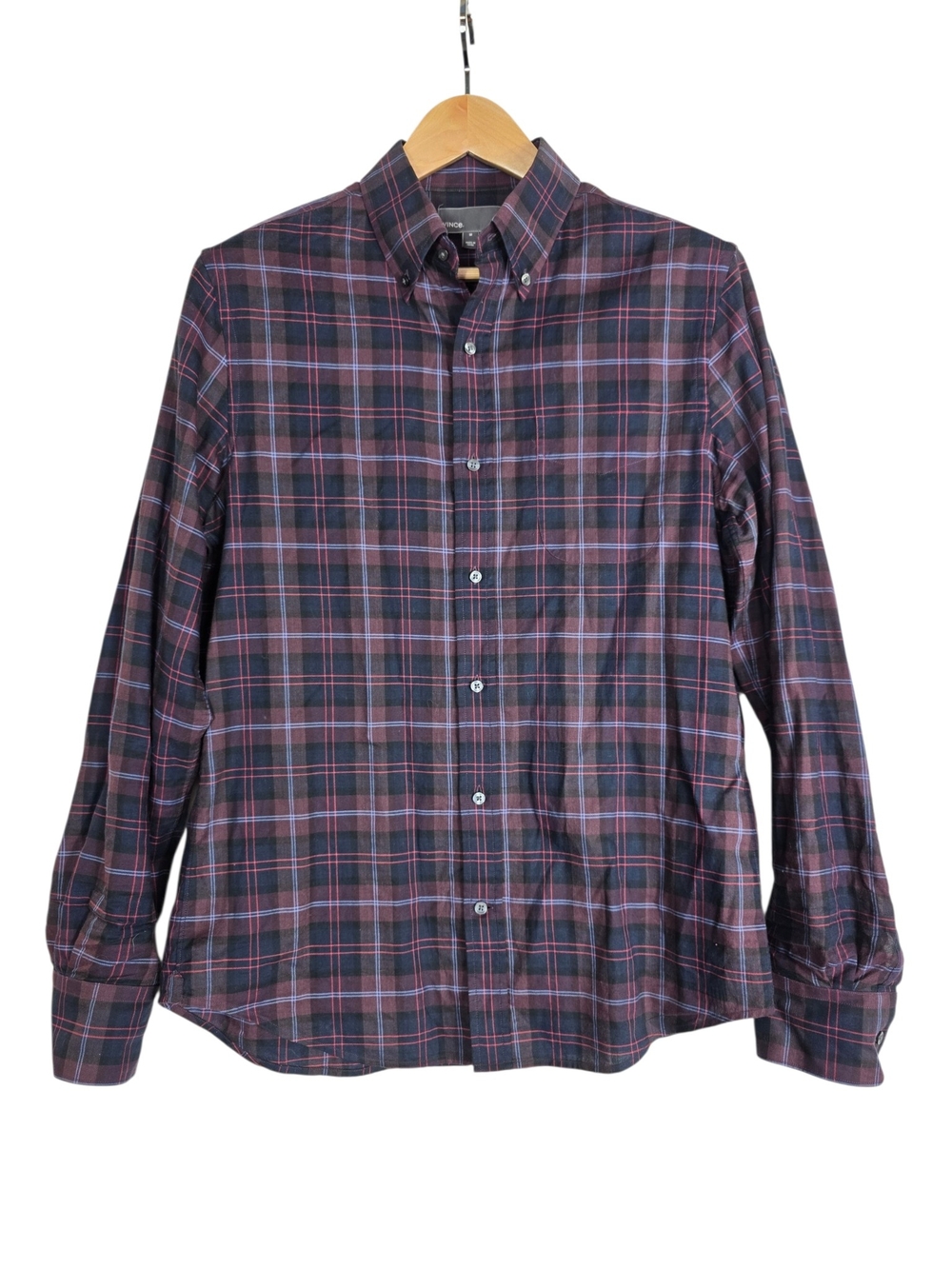 Vince 100%Cotton Burgundy and Black Plaid Button-Down Shirt